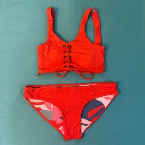Maaji Red / orange Lace-Up Bikini Set swim suit reversible size Small woman’s
